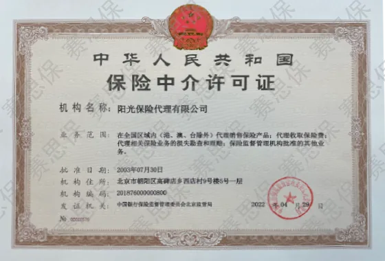 中华人民共和国保险中介许可证
